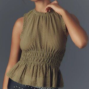 Anthropologie | Maeve Smocked Halter Top - Dark Green | Size SMALL